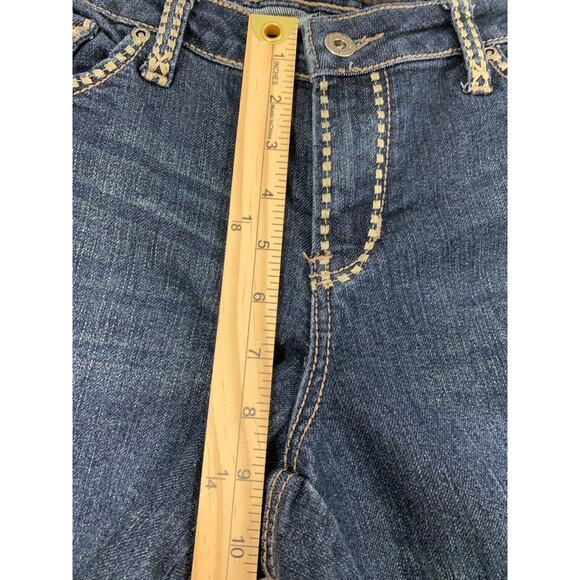 Salt Works Crop Jeans Womens 4 Mid Rise Embroidered Dark Wash Denim Flap Pockets - Picture 8 of 11